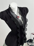 Ruffled V-Neck Blouse with Smocked Waist