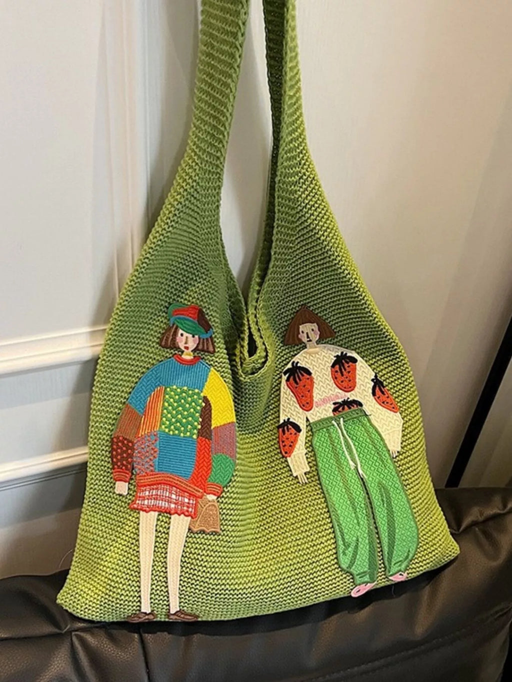Knitted Embroidered Shoulder Bag