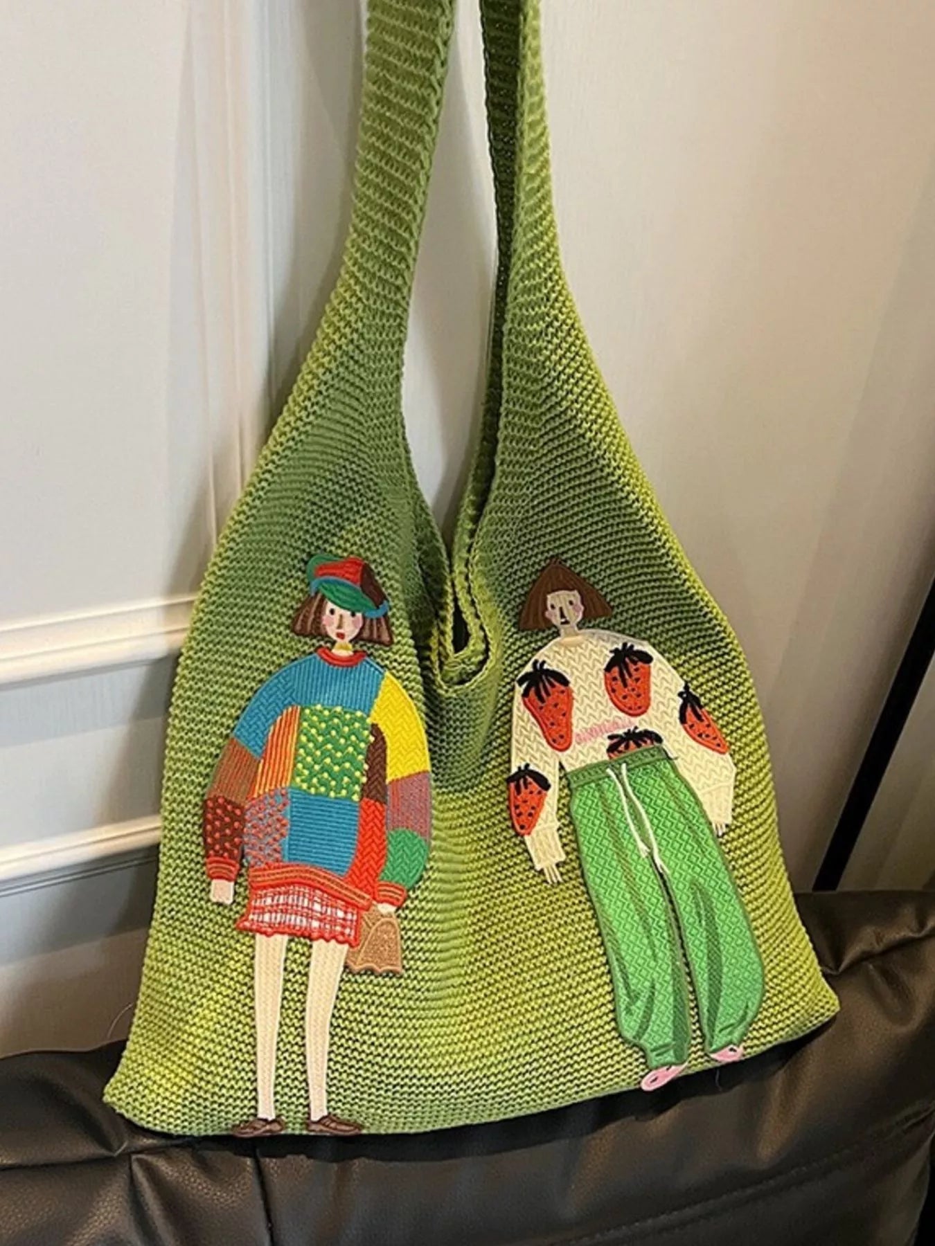 Knitted Embroidered Shoulder Bag
