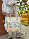 Color Block Multi Pockets Tote Bag