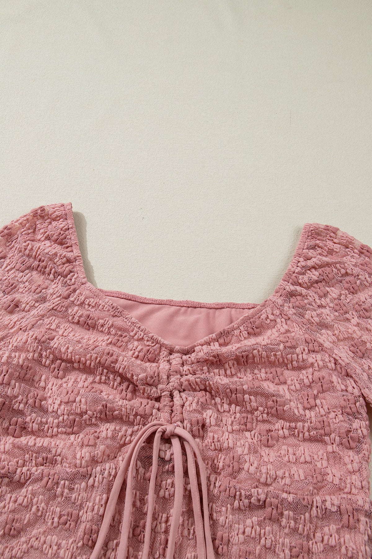 Floral Lace Drawstring Square Neck Blouse