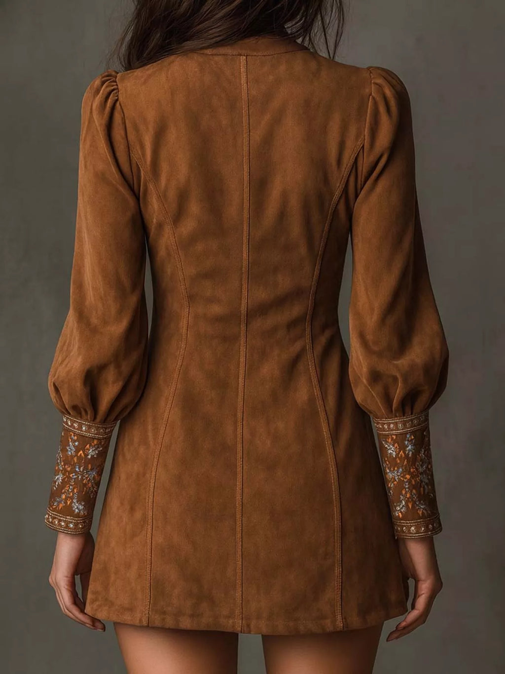 Embroidered Lantern Sleeve Mini Dress
