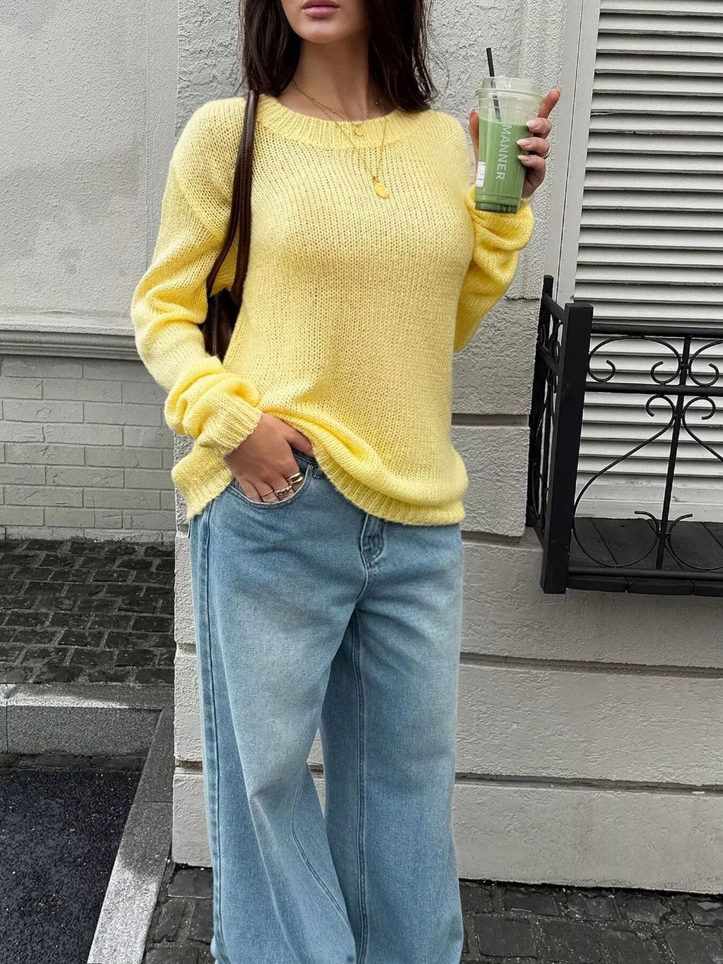 Crew Neck Dropped Shoulder Sweater