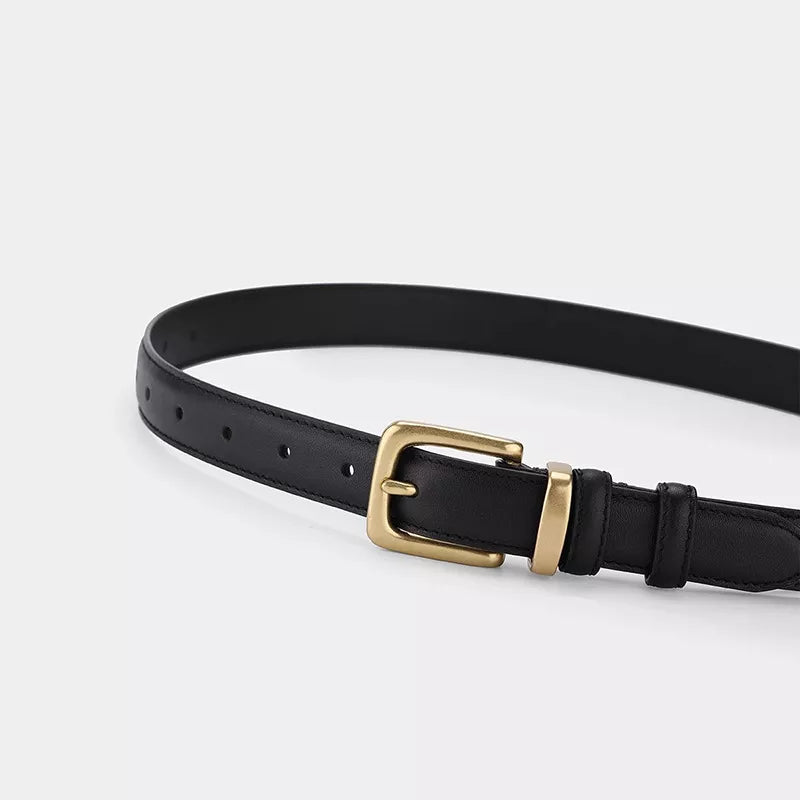 Classic Leather Belt with Golden Buckle