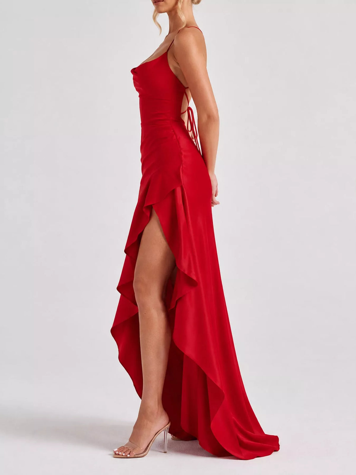 High-Low Ruffle Hem Evening Dress