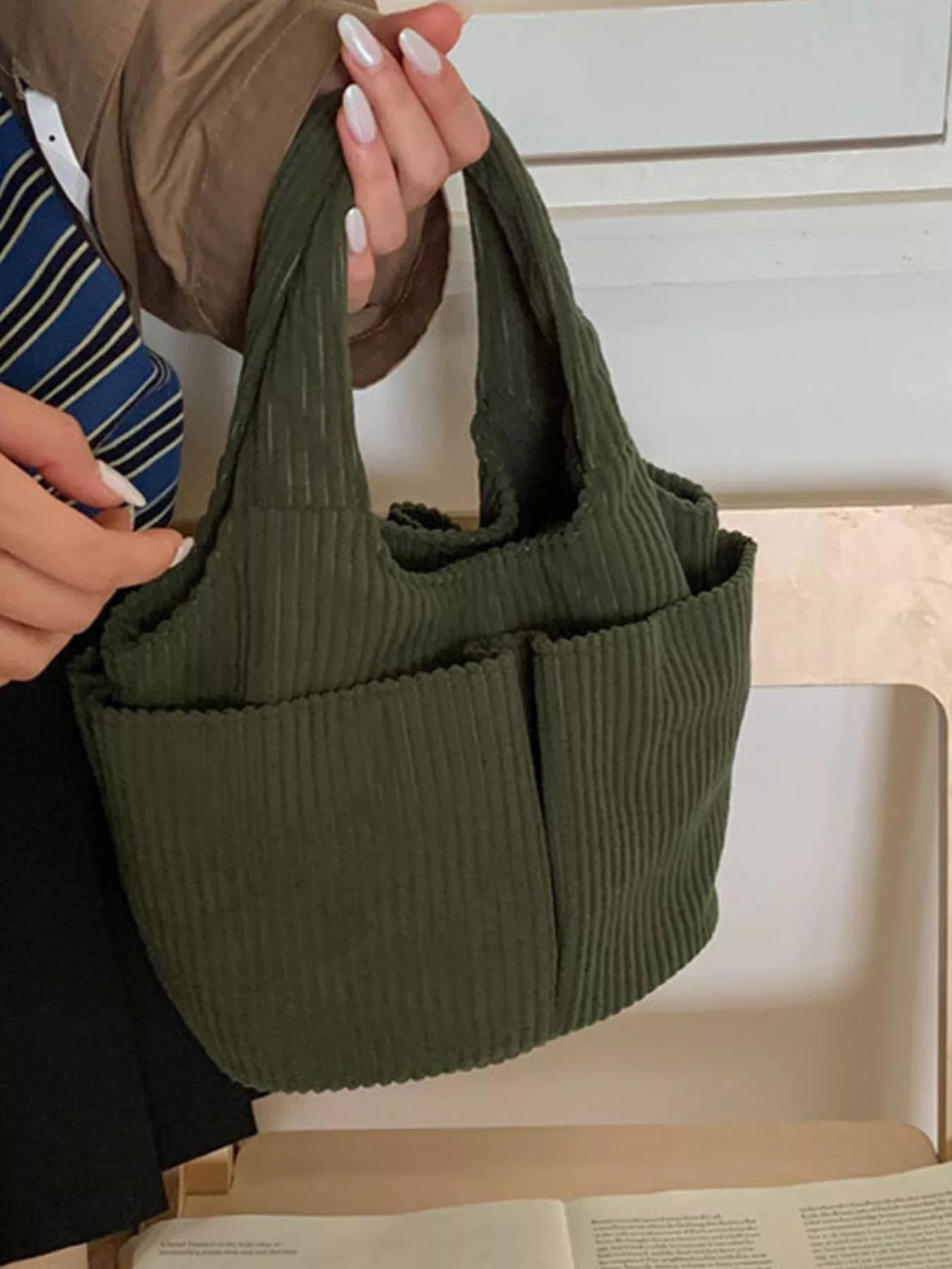 Corduroy Solid Color Handbag