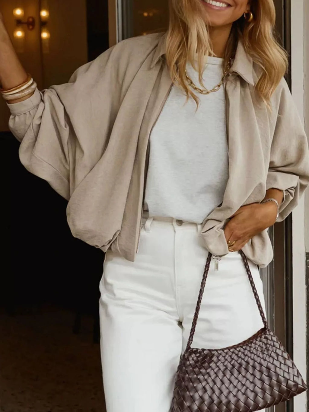 Zip Up Long Sleeve Bomber Jacket