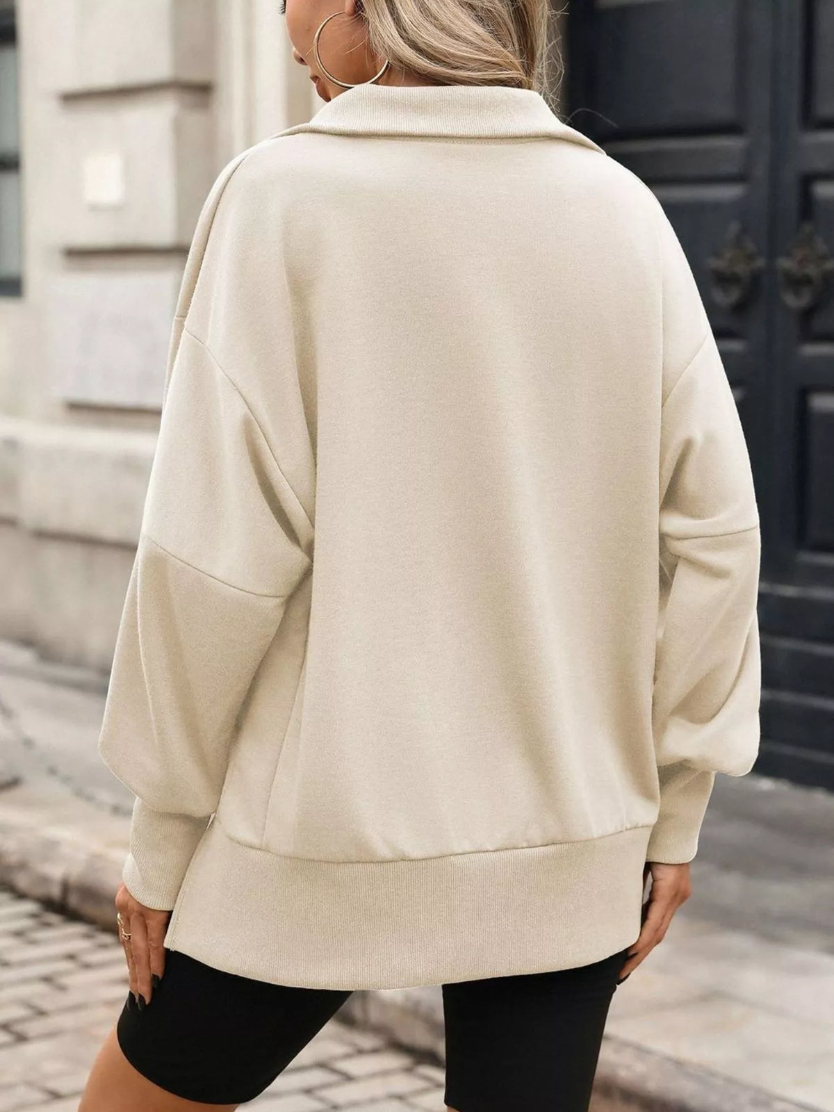 Side Slit Half Snap Sweatshirt