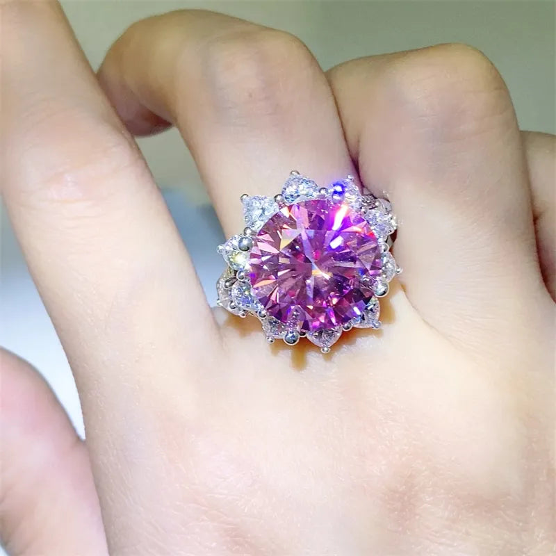 10 Carat Moissanite Zircon Sterling Silver Cocktail Ring