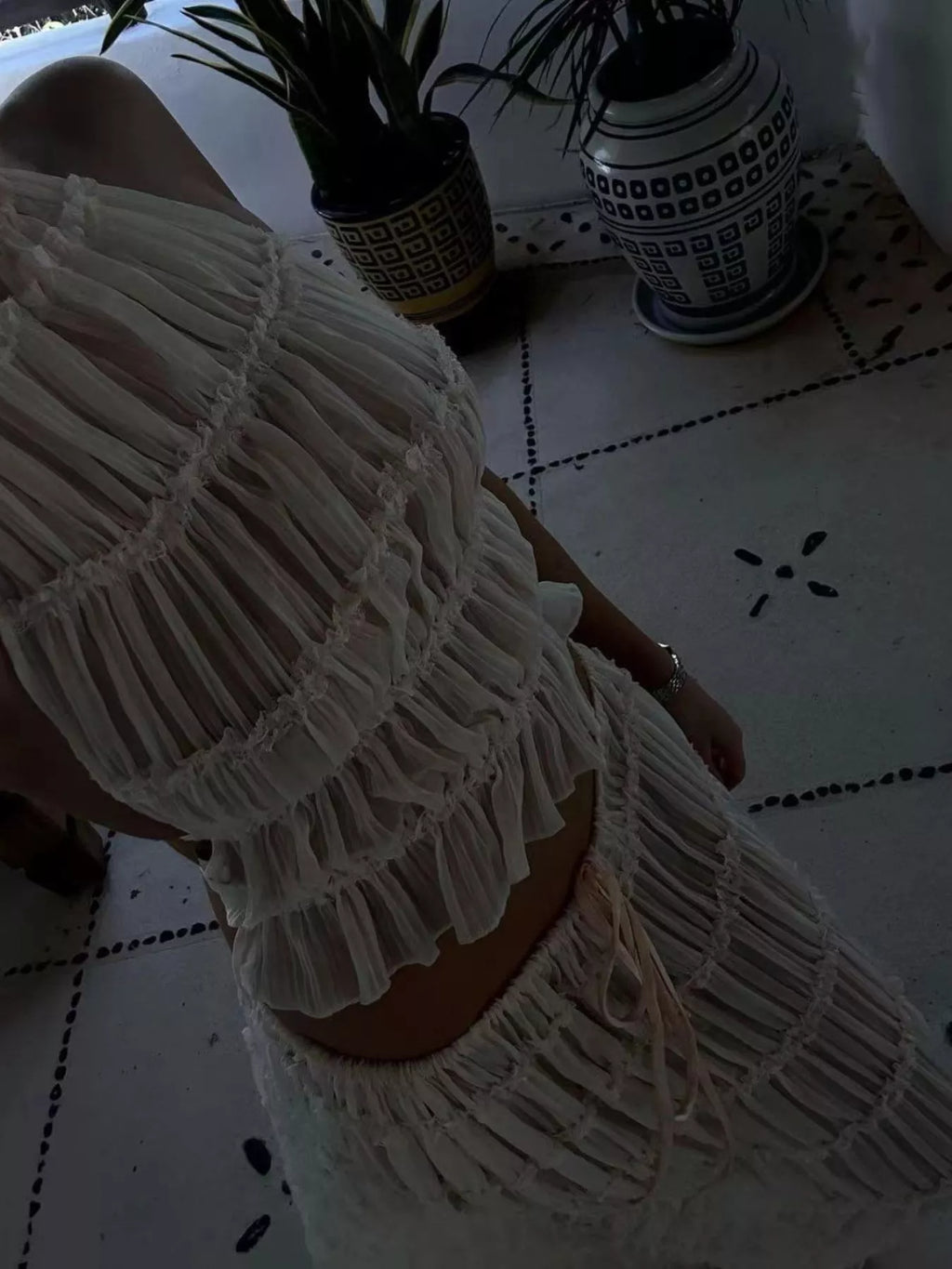 Boho Chic Ruffled Halter Crop Top and Maxi Skirt Set