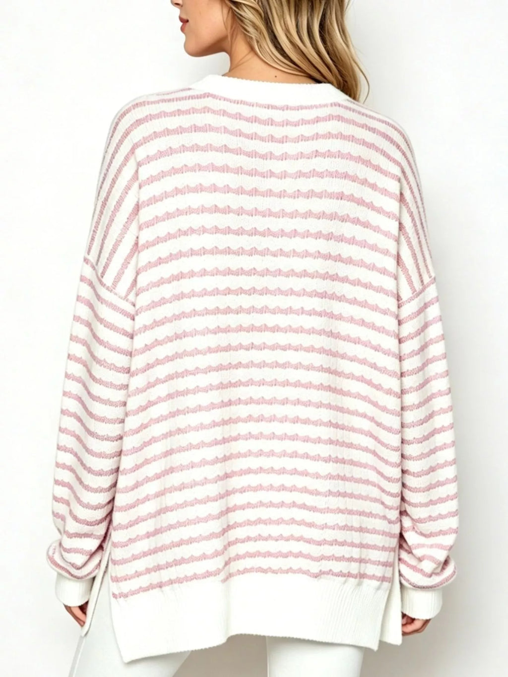 Oversized Striped Crew Neck Sweatshirt