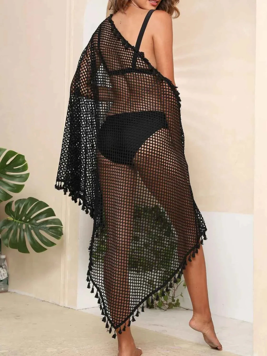 Tassel Openwork Open Front Beach Cover-Up Duster