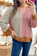 Colorblock Striped V-Neck Top