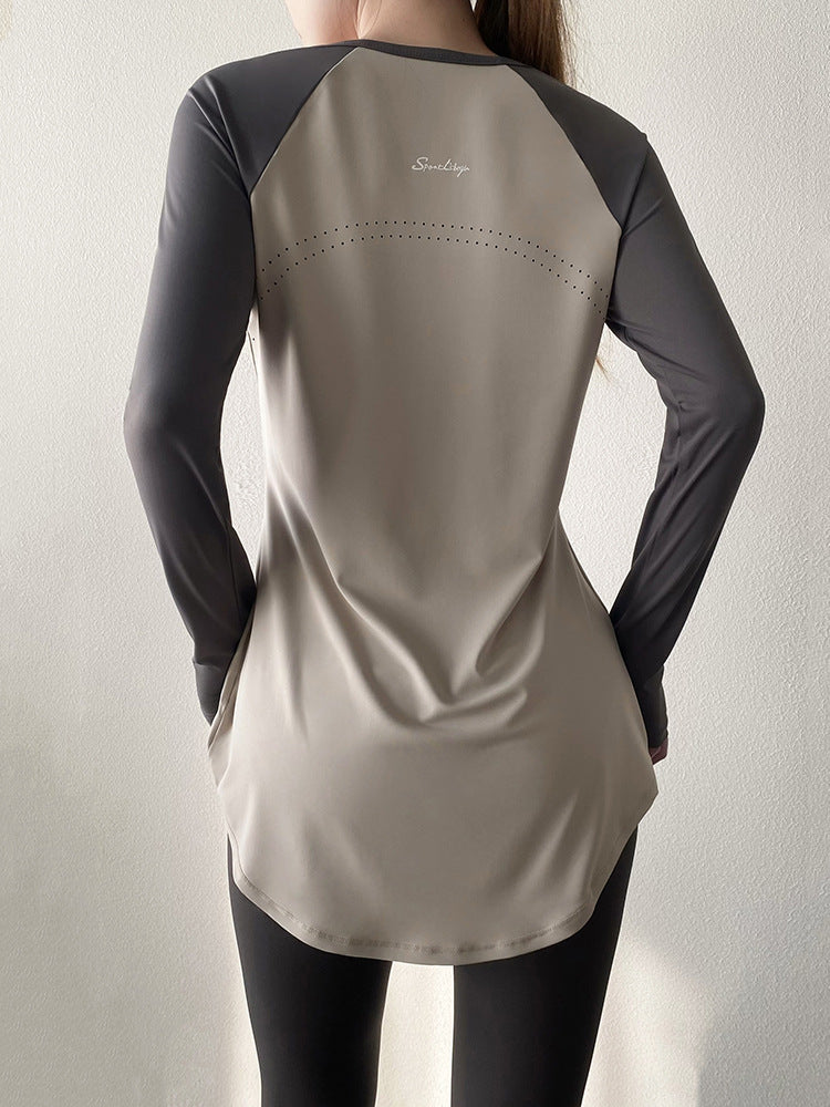 Pilates Yoga Top Mid-Length Hip-Covering Style - Women's Athletic Workout Shirt for Fitness Exercise