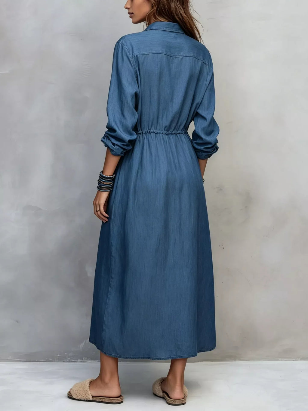 Full Size Button Front Long Sleeve Shirt Dress Plus Size