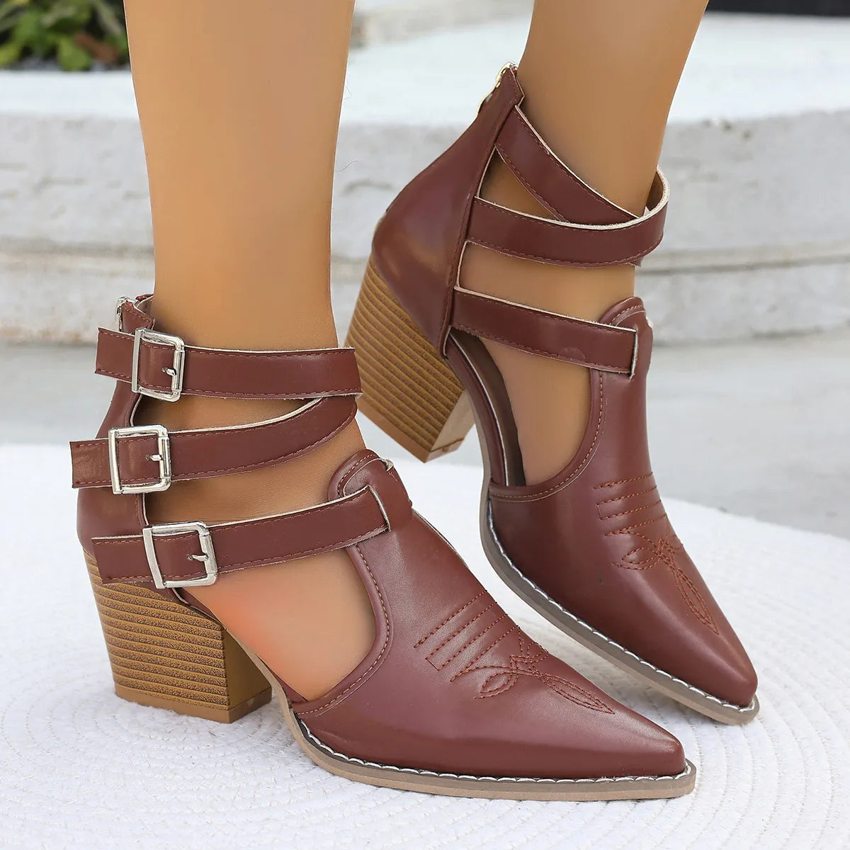 Point Toe Block Heels Sandals