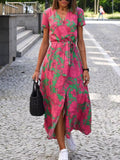 Full Size Slit Floral Print Short Sleeve Dress Plus Size