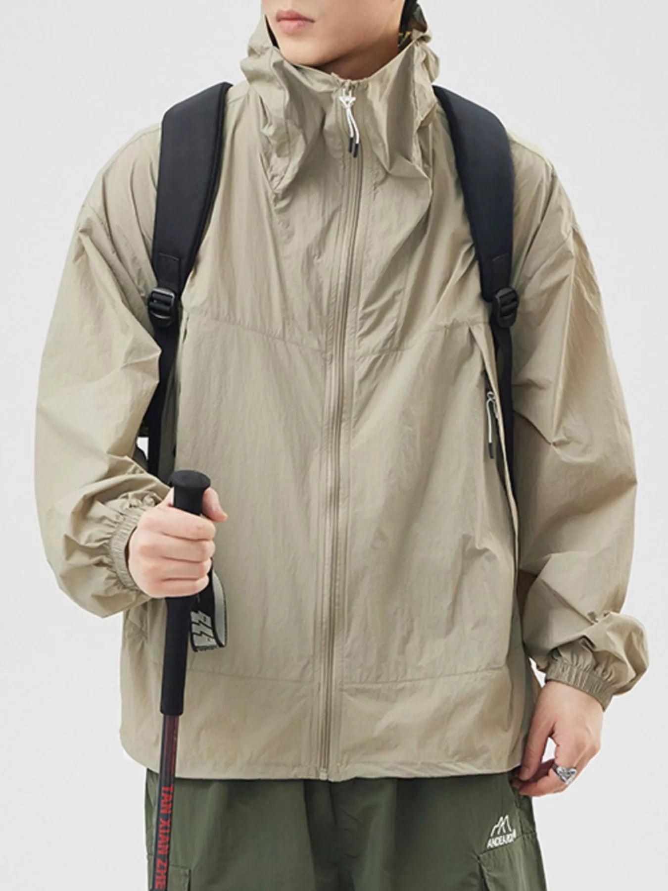 Men's Plus Size Lightweight Hooded Windbreaker Jacket
