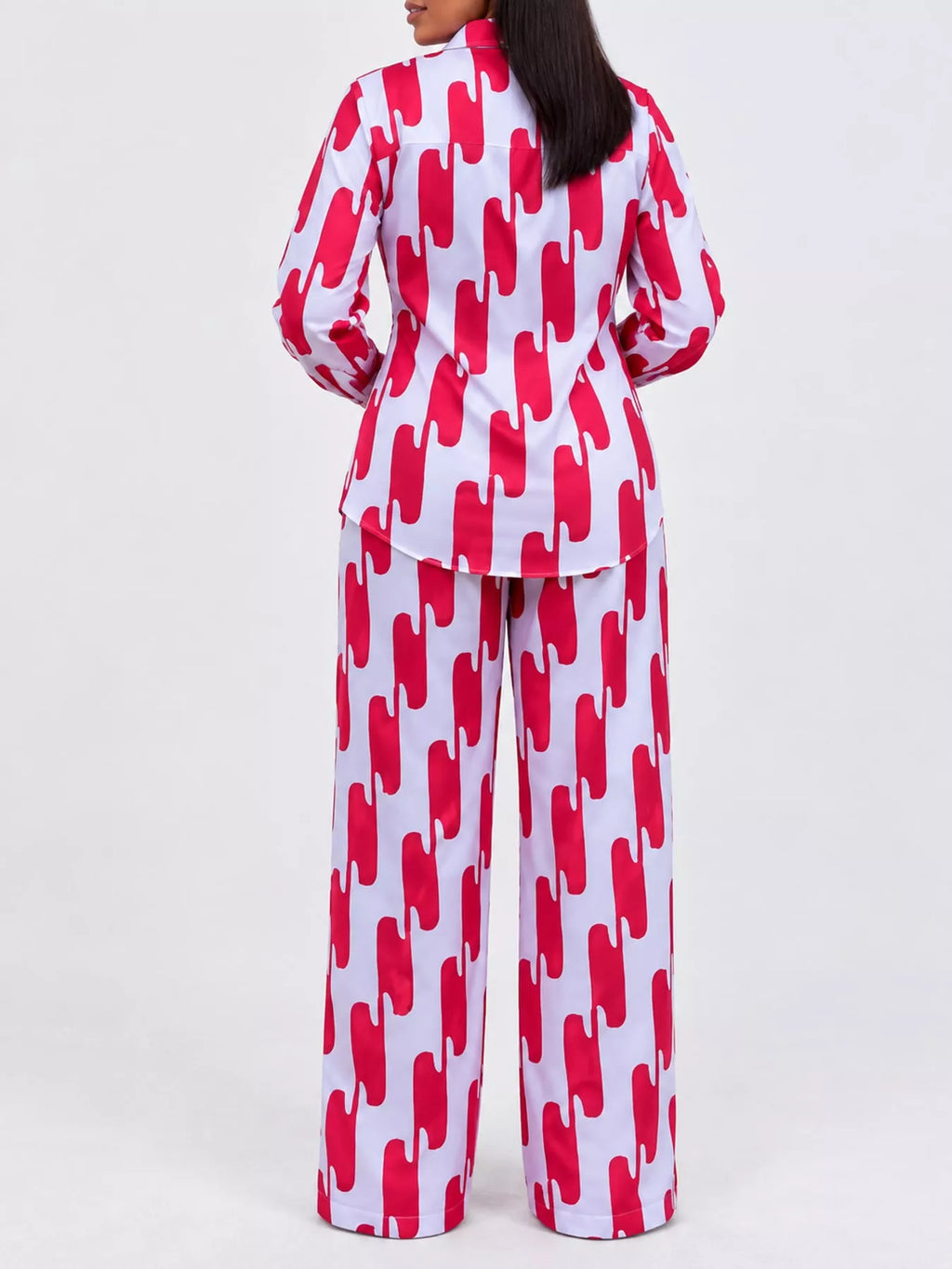 Striped Button-Down Shirt and Wide-Leg Pants Two-Piece Set