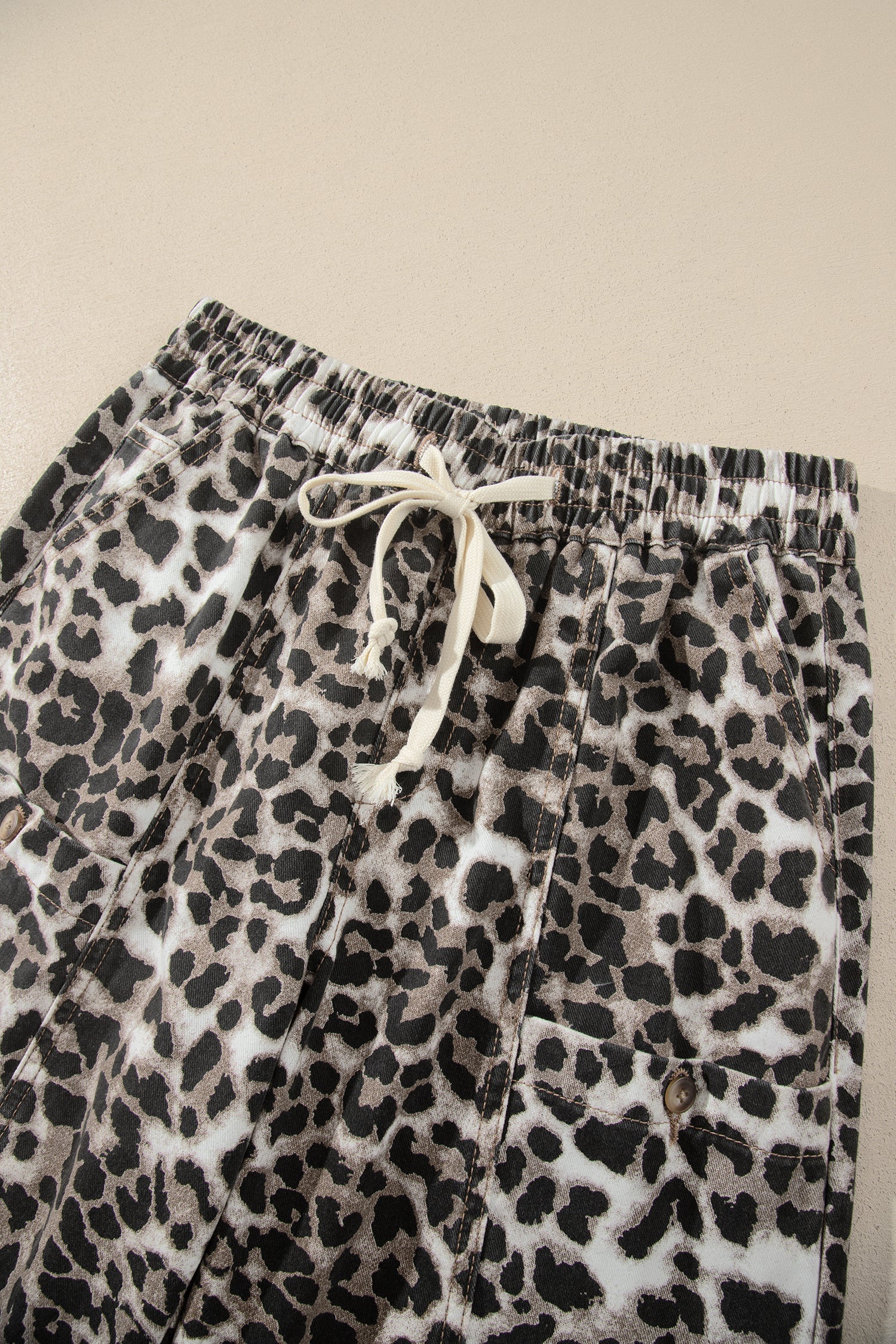 Black Leopard Print Drawstring Jogger Jeans