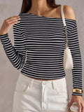 Striped Ribbed Long Sleeve T-Shirt