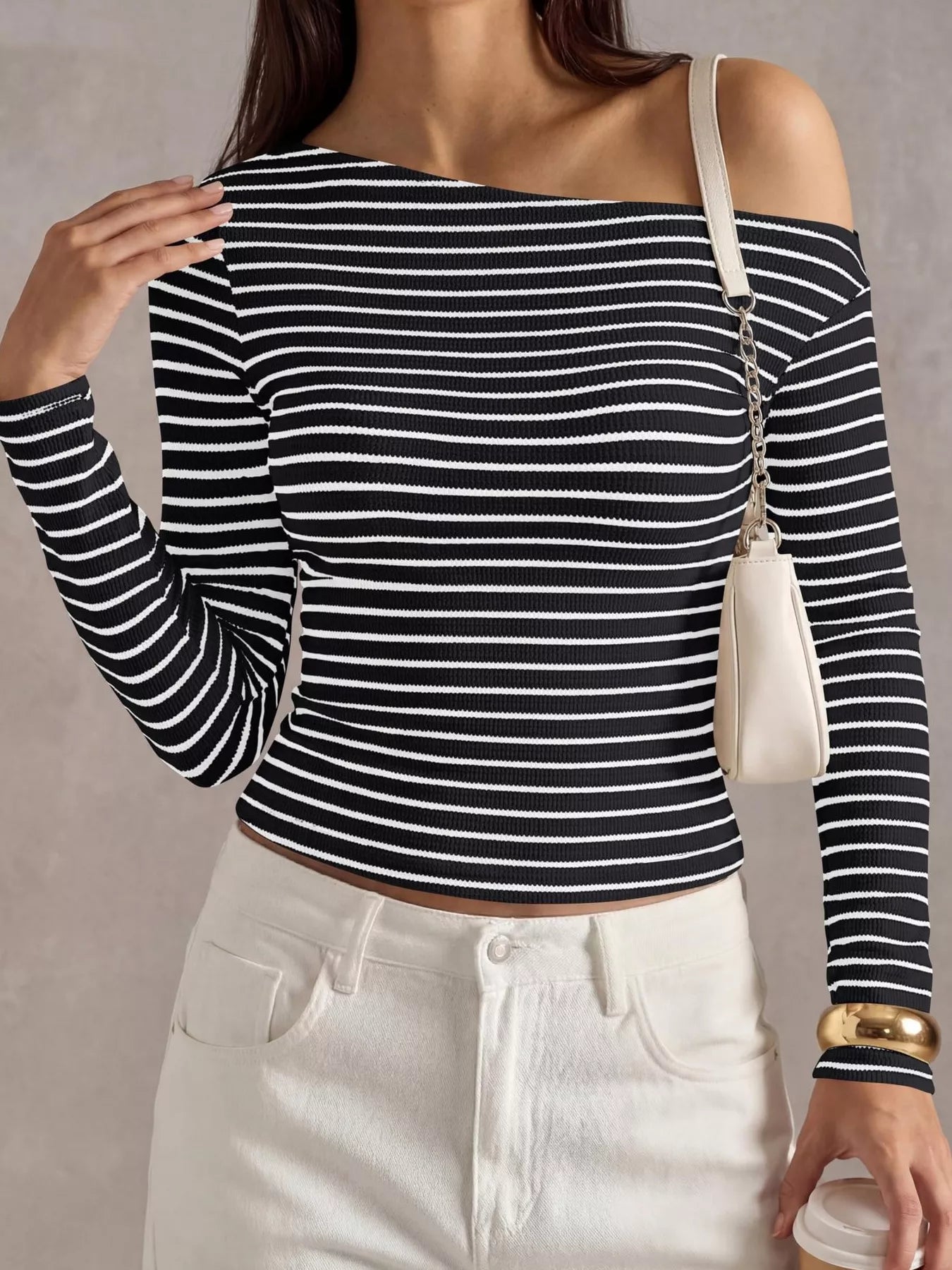 Striped Ribbed Long Sleeve T-Shirt