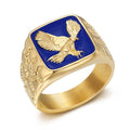 Stainless Steel Gold-Plated Blue Resin Wings-Flying Mens Ring
