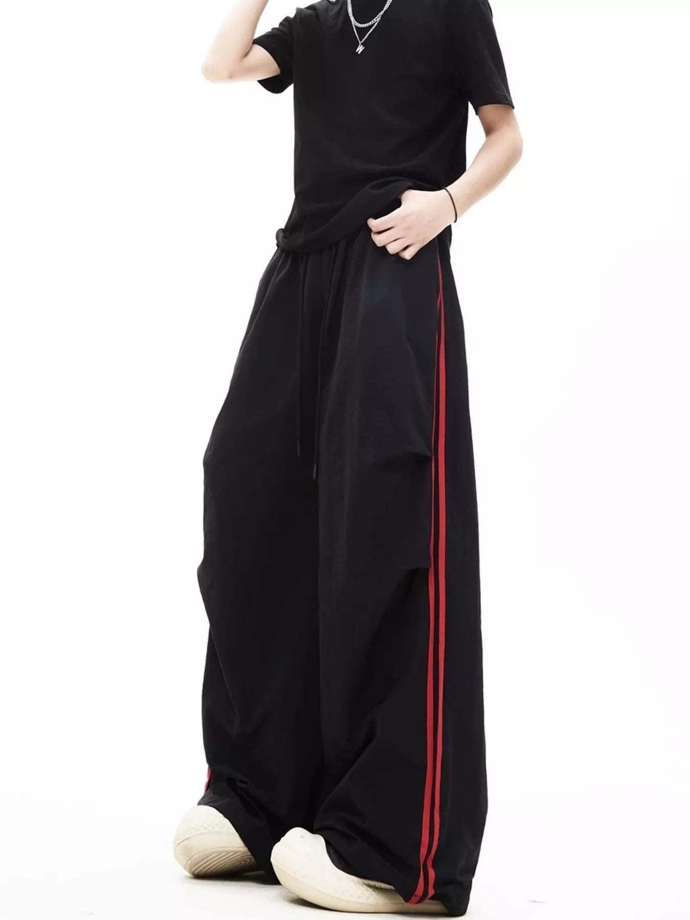 Men's Wide-Leg Pants with Side Stripes