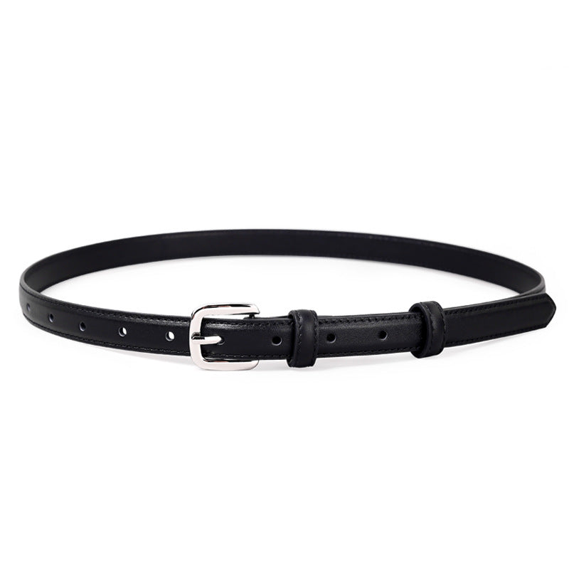 Classic Leather Skinny Belt with Silver Buckle