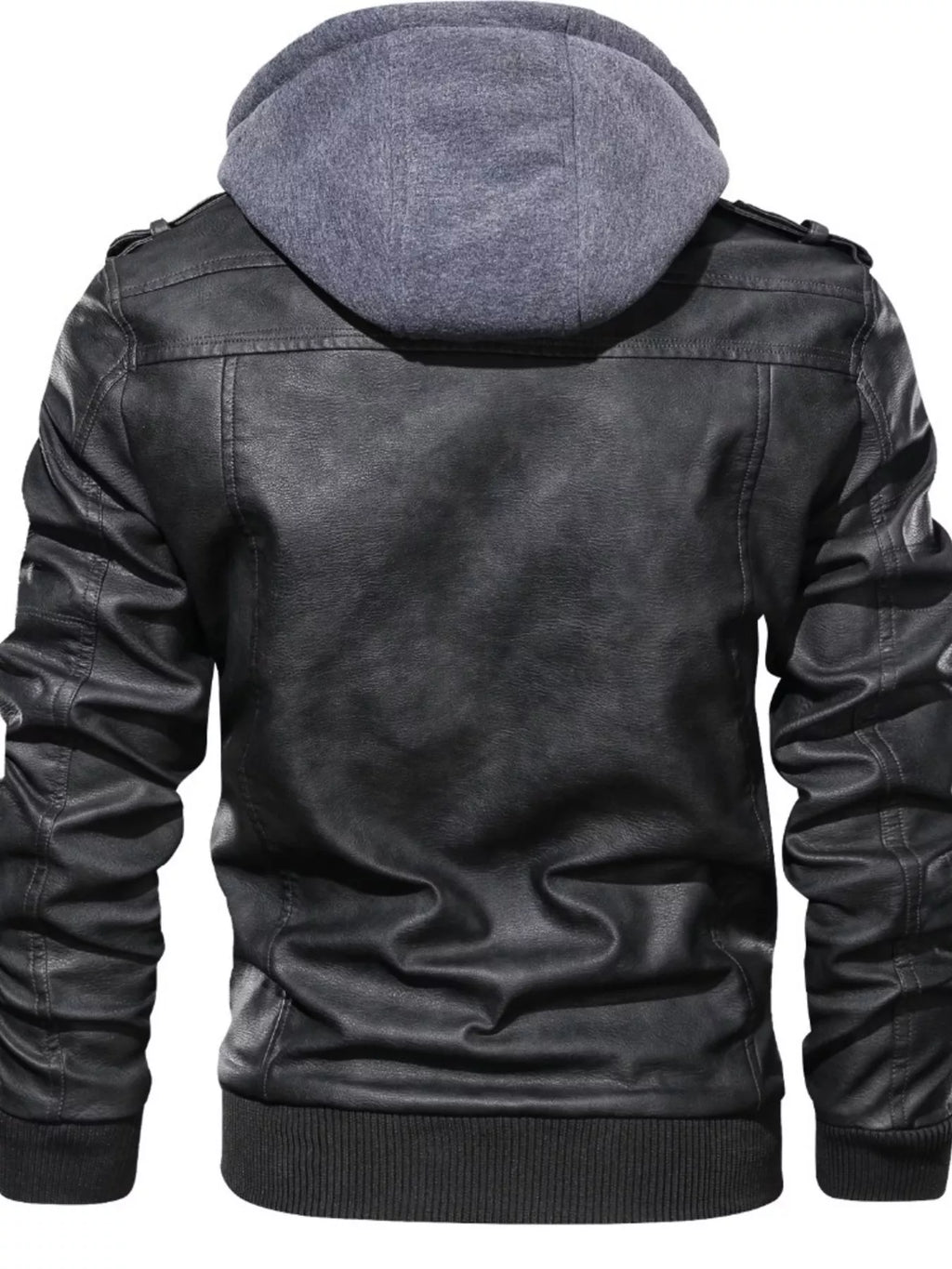 Men's Full Size Hooded Faux Leather Moto Jacket Plus Size