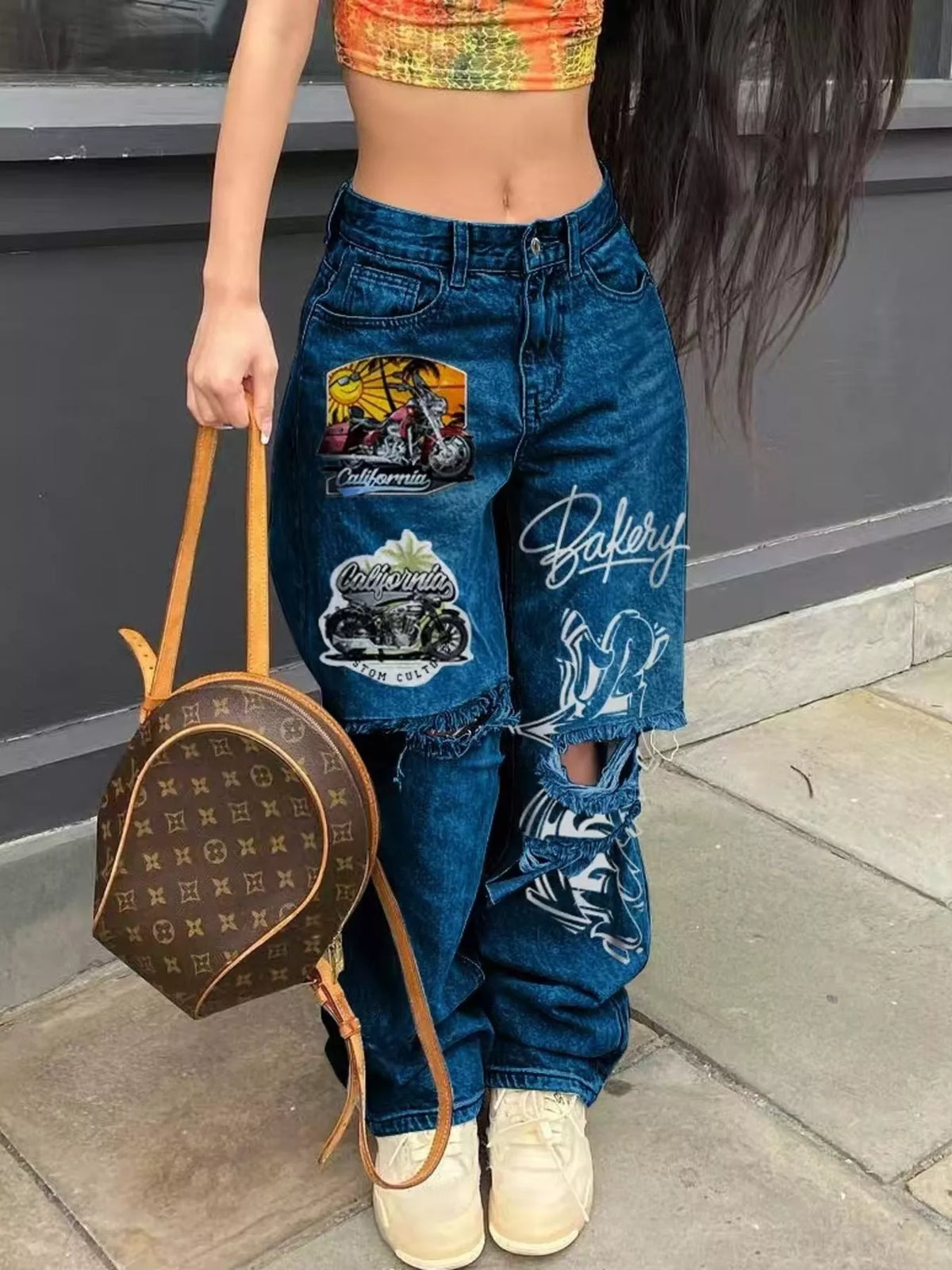 Full Size Distressed Wide-Leg Jeans Plus Size