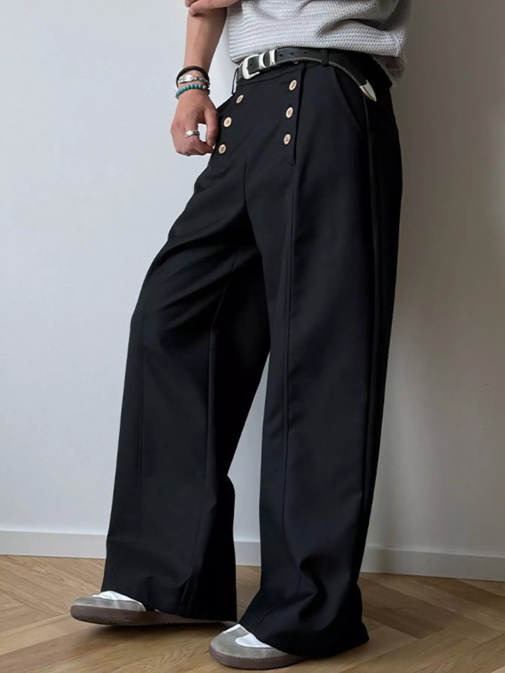 Men's  Button-Detailed Wide Leg Pants