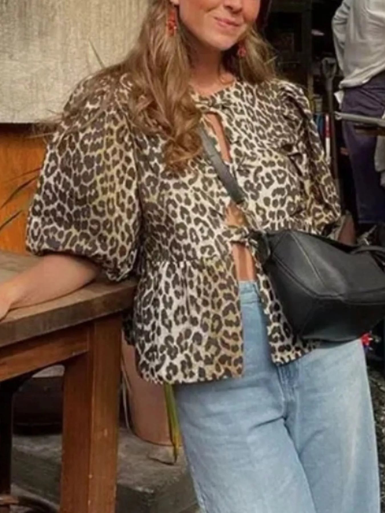 Leopard Print Puff Sleeve Blouse