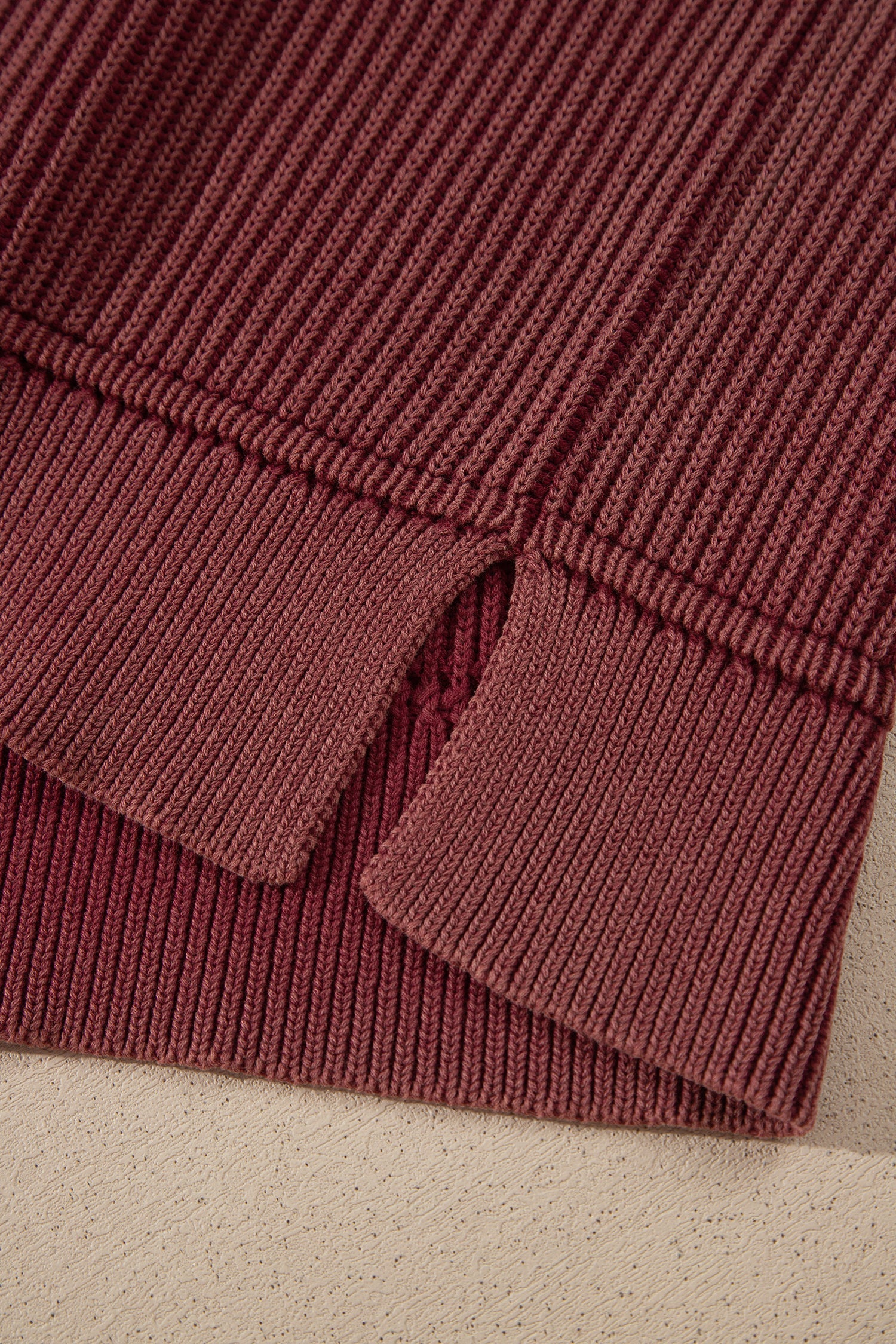 Red Dahlia Drop Shoulder High Neck Ribbed Sweater