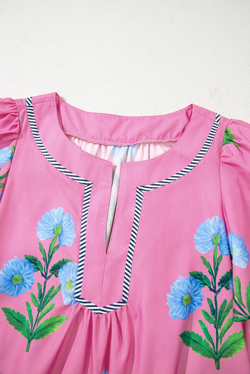Floral Short Sleeve Split Neck Mini Dress