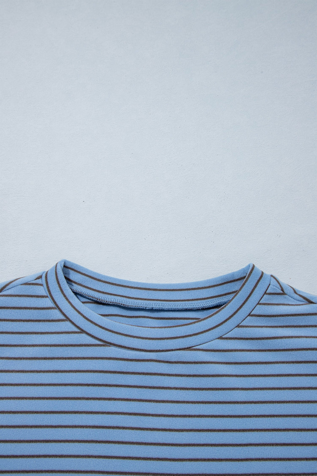 Sky Blue Stripe Color Block Contrast Long Sleeve Round Neck Casual Shift Pullover