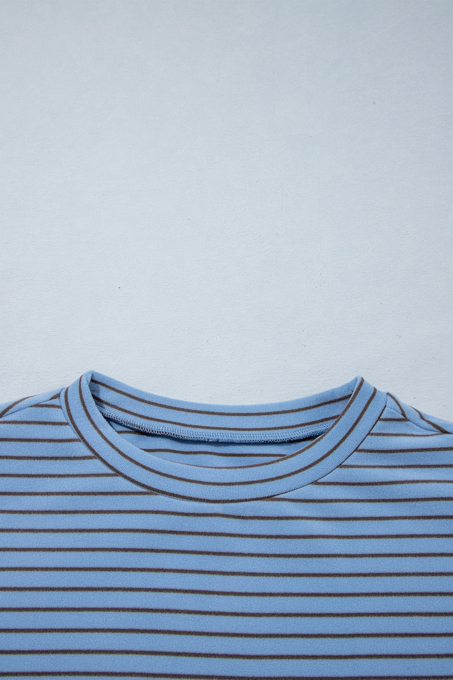 Sky Blue Stripe Color Block Contrast Long Sleeve Round Neck Casual Shift Pullover