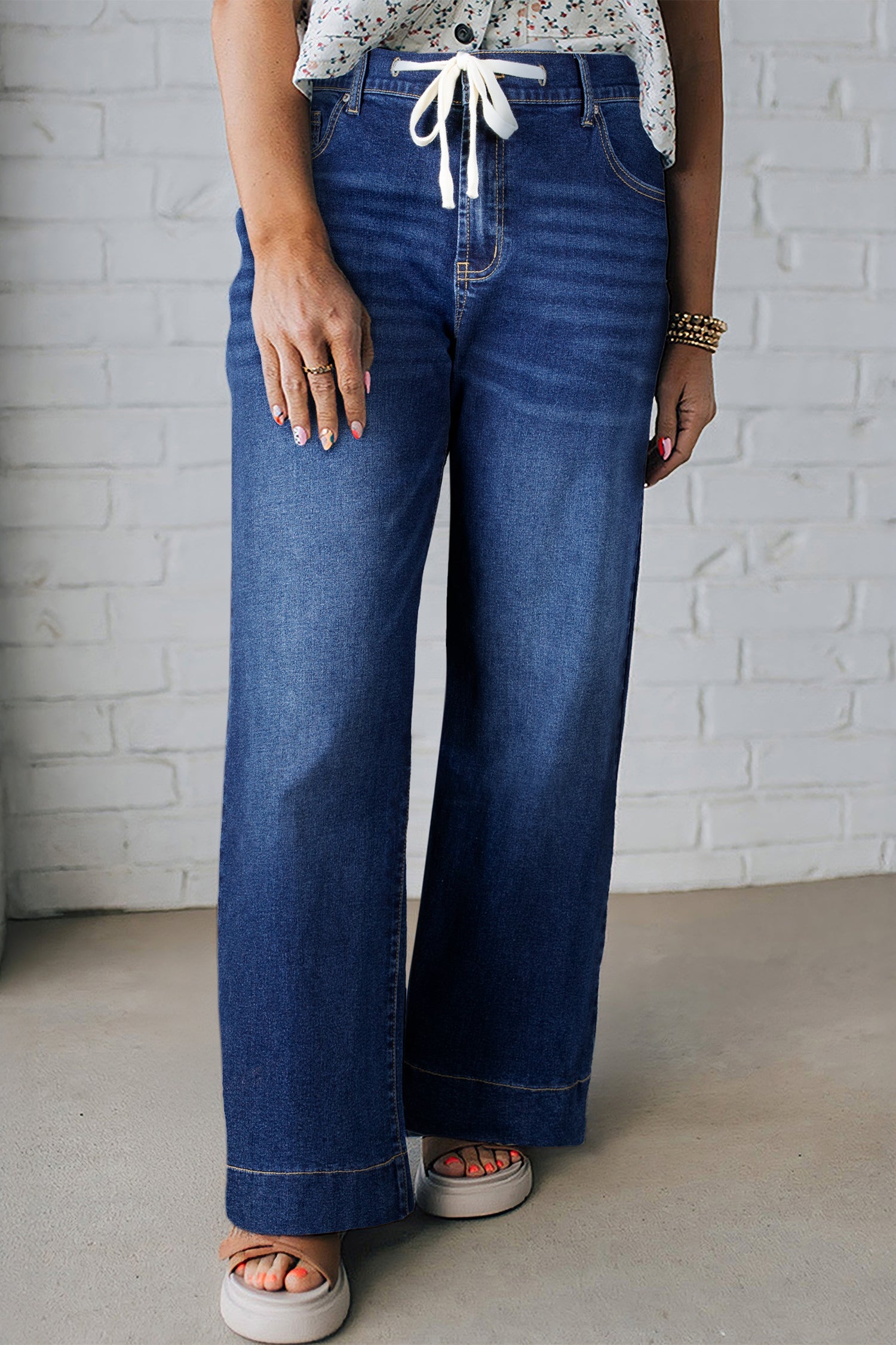 Blue Acid Wash Contrast Lace-up Plus Size Jeans