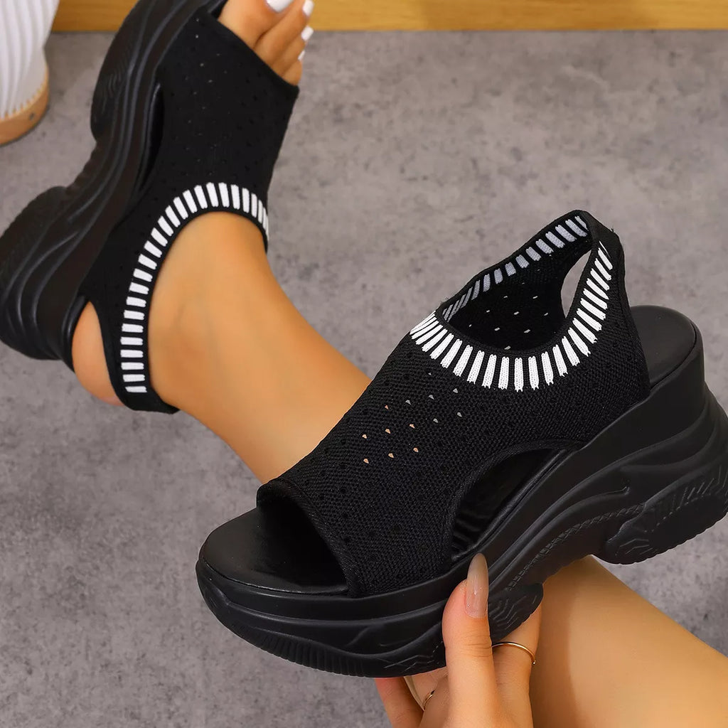 Mesh Platform Wedge Sandals