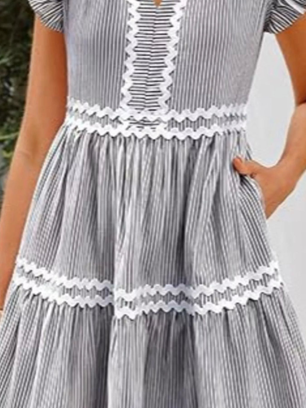 Striped Ruffle Sleeve Tiered Dress