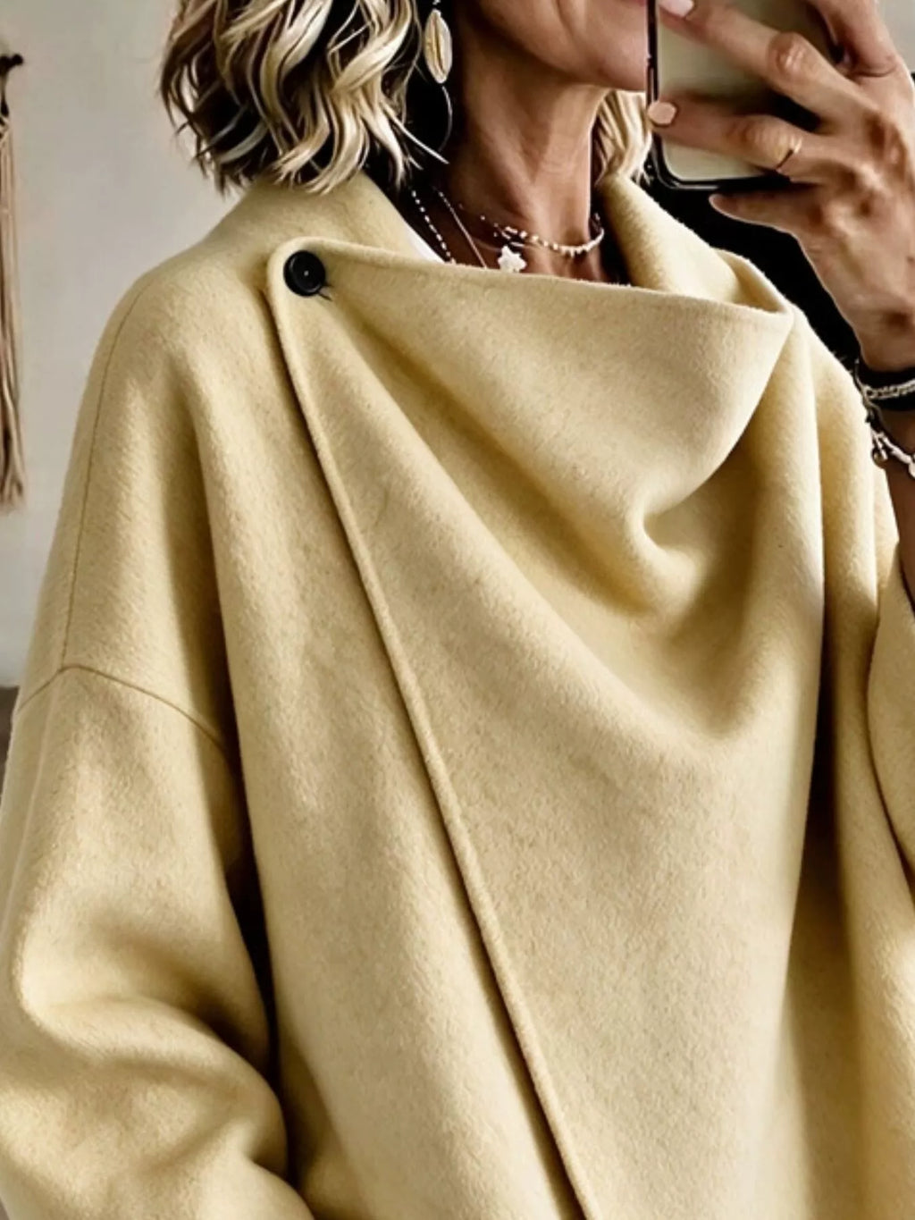 Full Size Asymmetric Button-Up Cape Outerwear Plus Size
