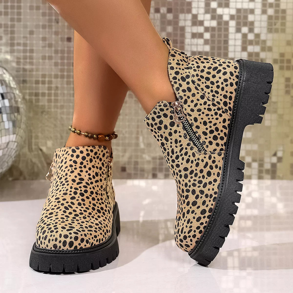 Leopard Platform Side Zip Boots