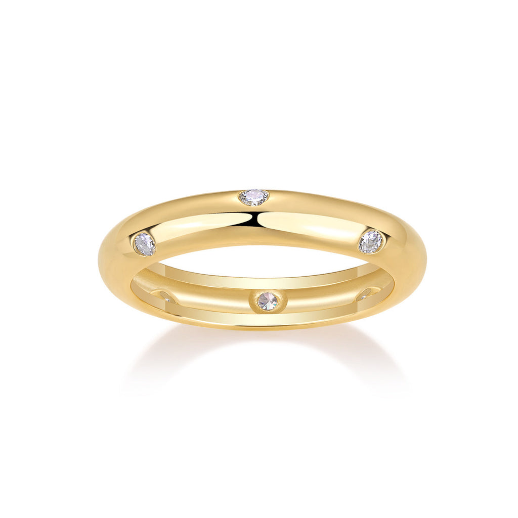 S925 Silver Gold Plated 8-Stone Moissanite Ring, 3.67mm Minimalist Band, D VVS1 GRA US 5-9