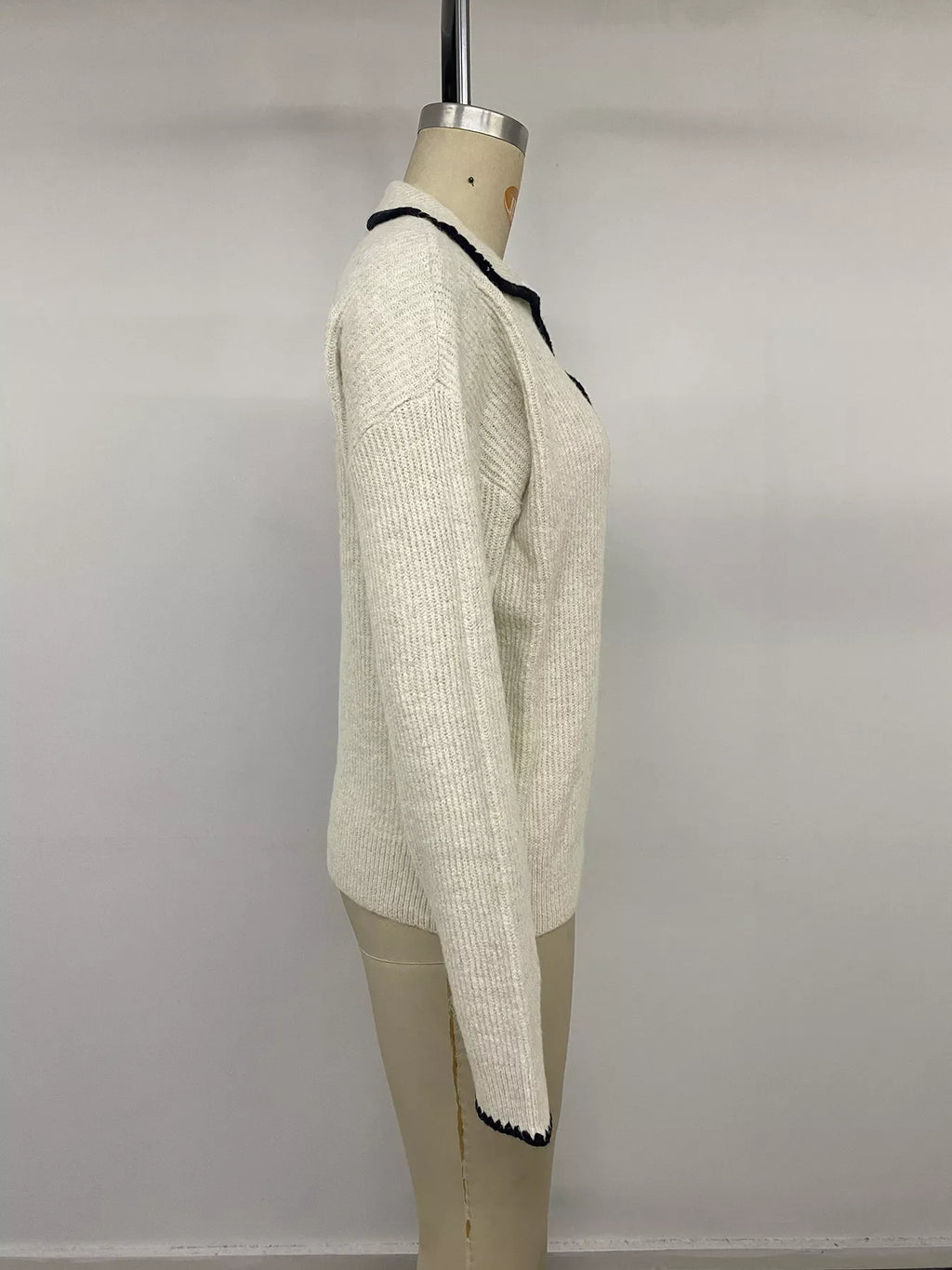 Contrast Trim Dropped Shoulder Sweater