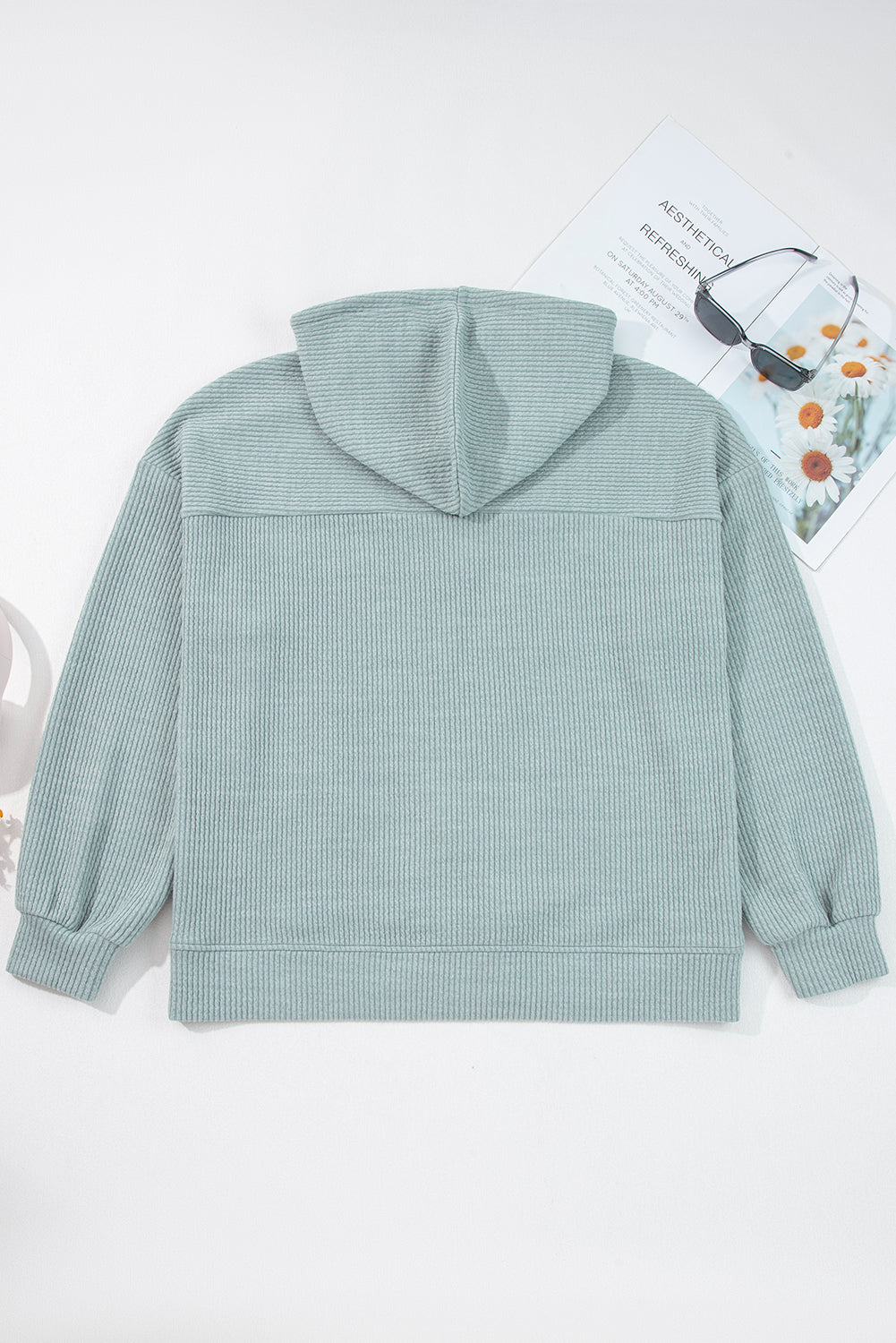 Solid Ribbed Drop Shoulder Hoodie