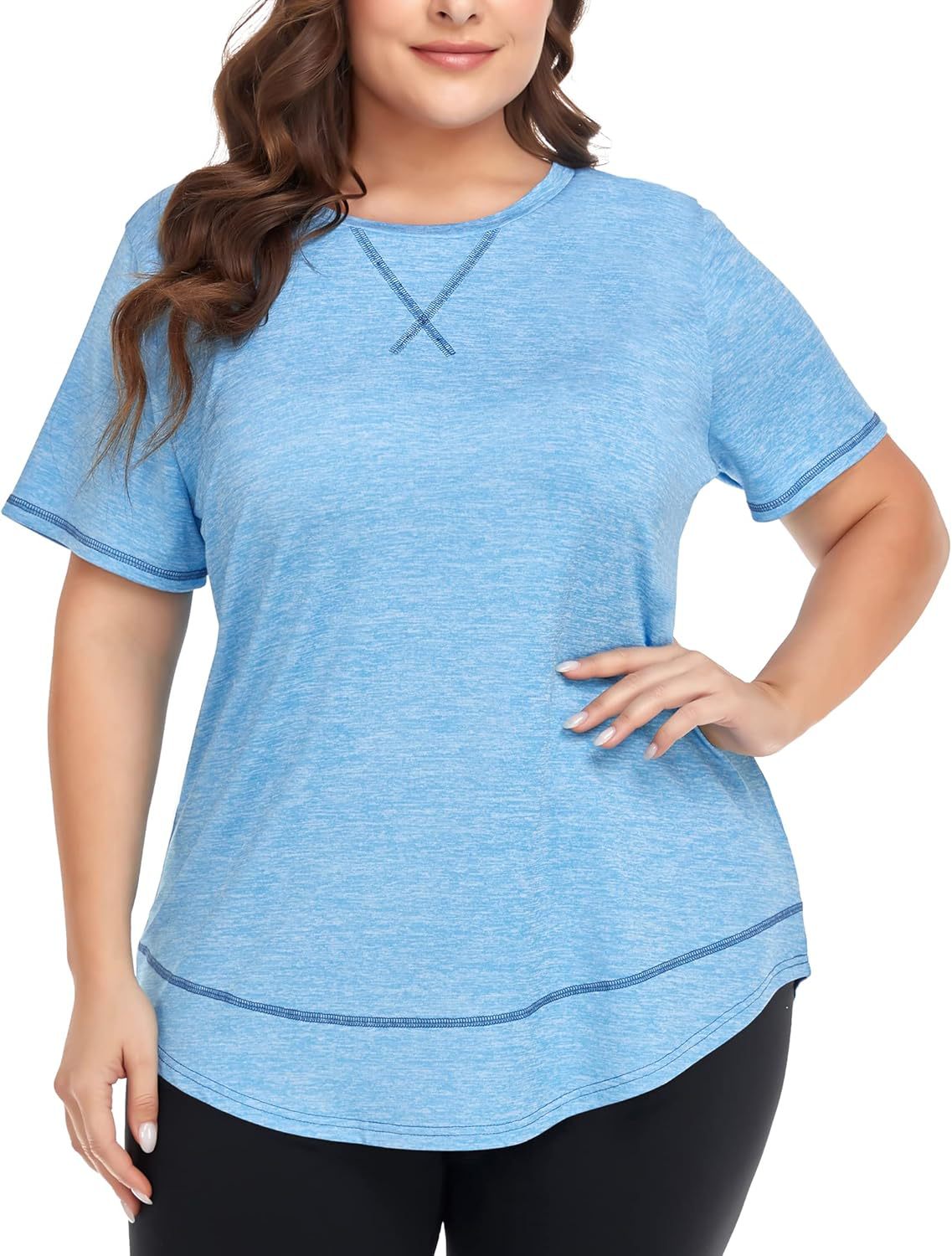 2026 Plus Size Women's Summer Sports Short Sleeve Breathable T Shirt Yoga & Fitness Quick Dry Cationic Top