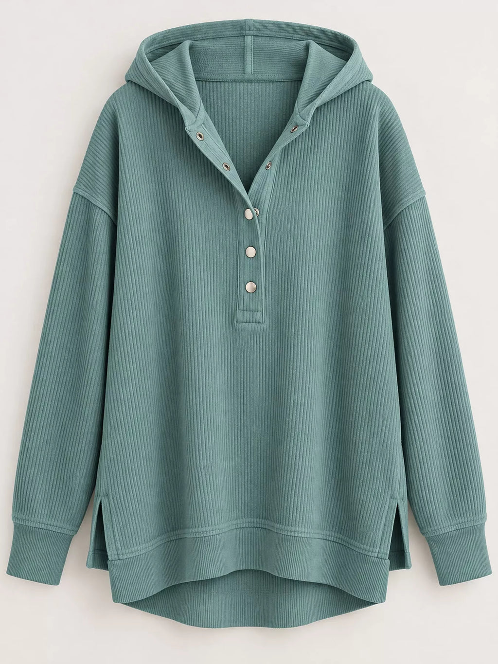 Full Size Snap Button Placket Dropped Shoulder Hoodie Plus Size