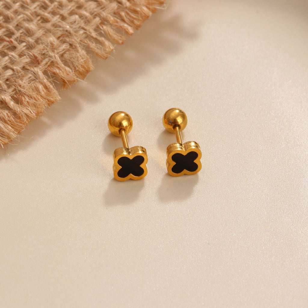 18K gold geometric inlaid gemstone design trendy personality earrings