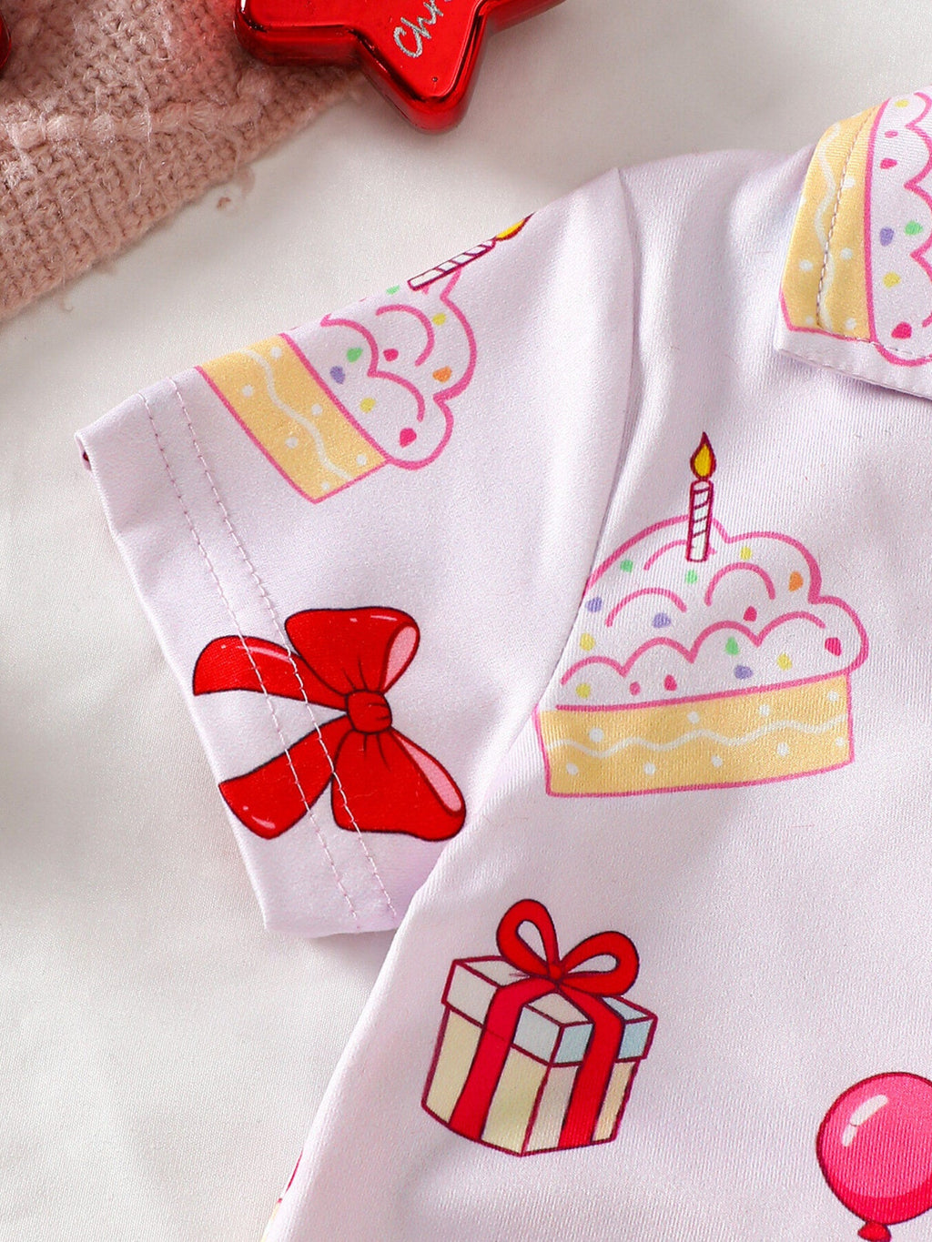 Children's Birthday Cake Print Shirt and Shorts Pajama Set