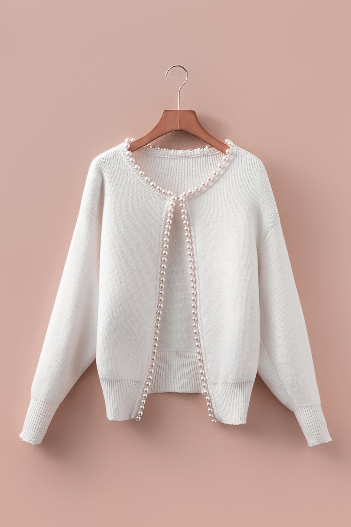 Pearl Embellished Open-Front Cardigan